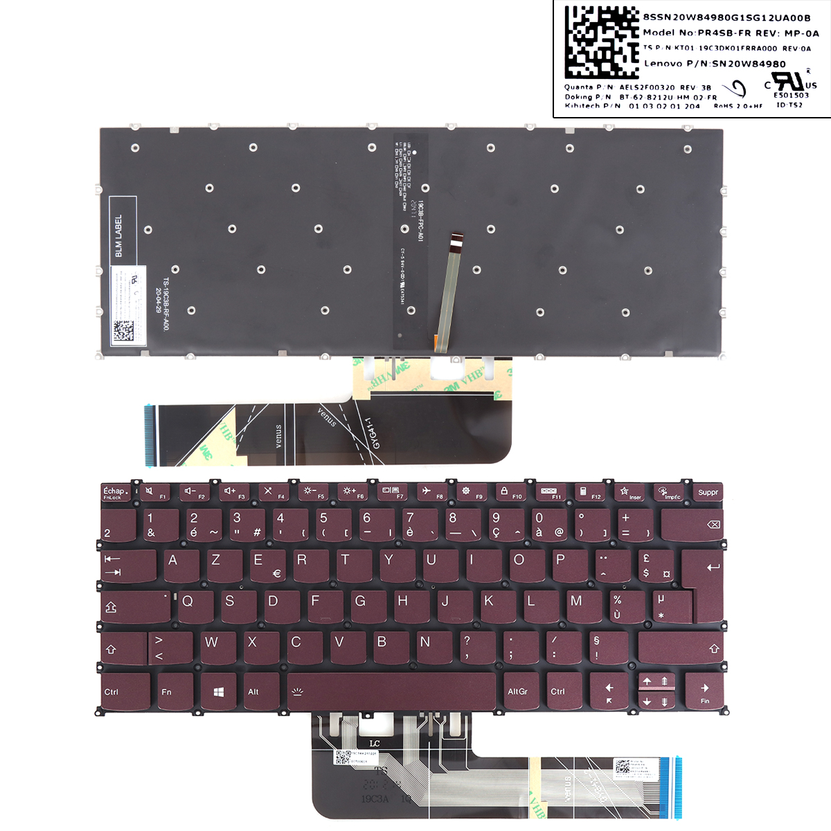 Picture of New Replacement Laptop Keyboard For Grey  Lenovo Yoga Slim 7 Pro-14ITL5 / 7 Pro-14ACH5 2021 Orchid purple(backlit WIN8) FR Layout